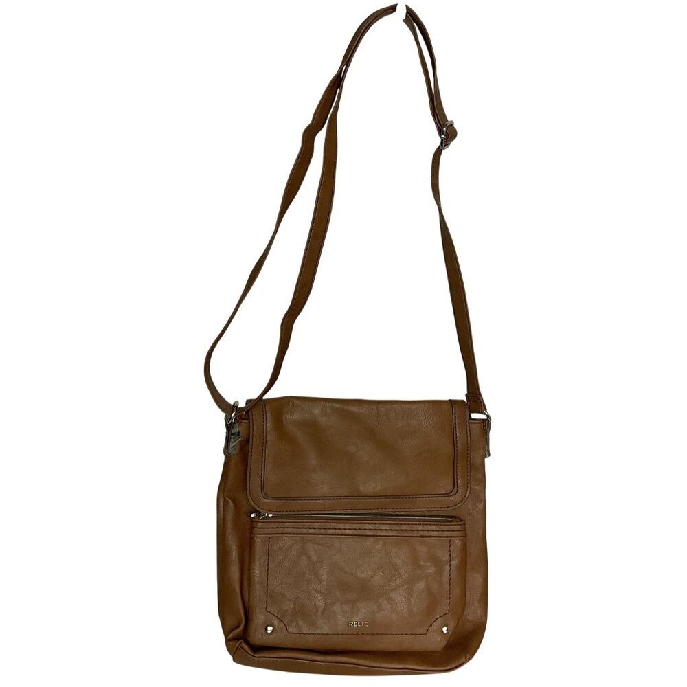 Relic by Fossil Evie Crossbody Bag Brown Faux Leather Zip, Flawed